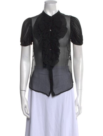 Alexander McQueen Printed Short Sleeve Button-Up Top