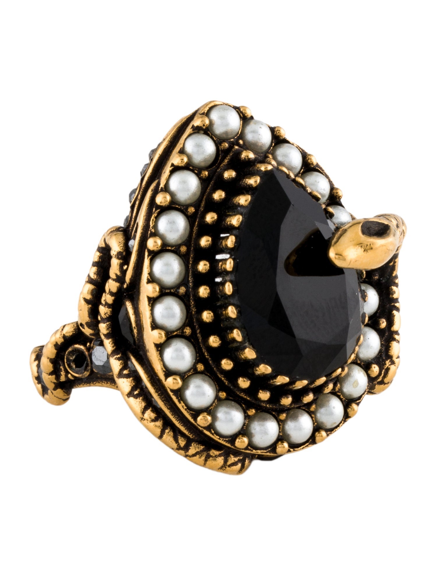 Alexander McQueen Faux Pearl & Crystal Snake Cocktail Ring