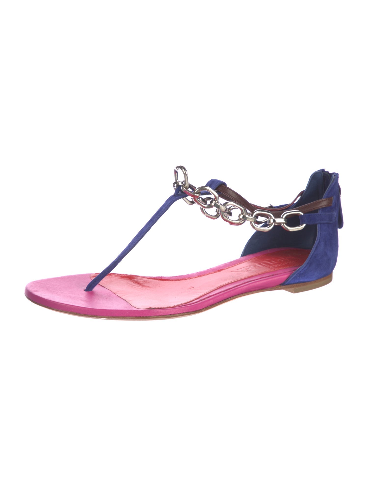 Alexander McQueen Leather Colorblock Pattern T-Strap Sandals