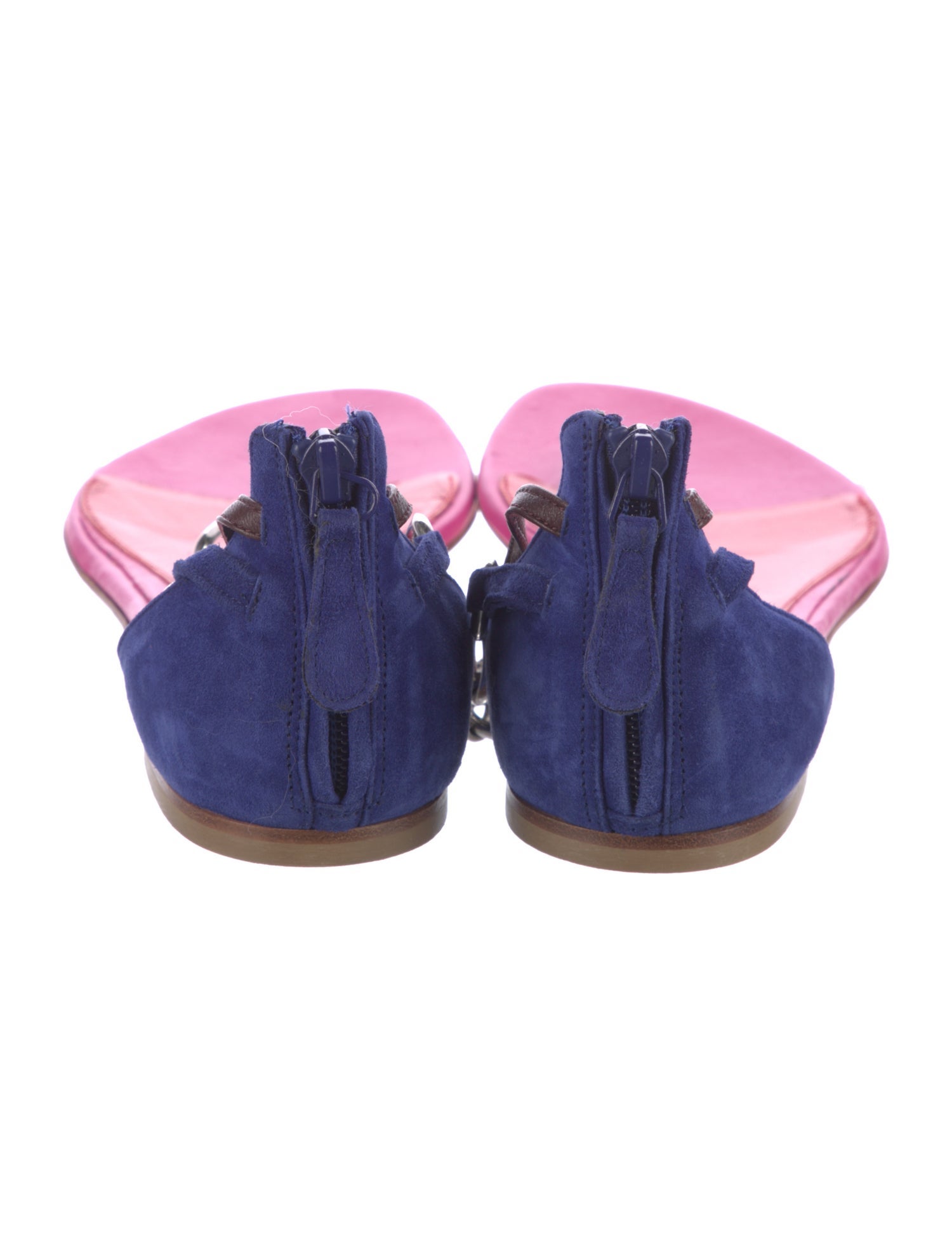 Alexander McQueen Leather Colorblock Pattern T-Strap Sandals