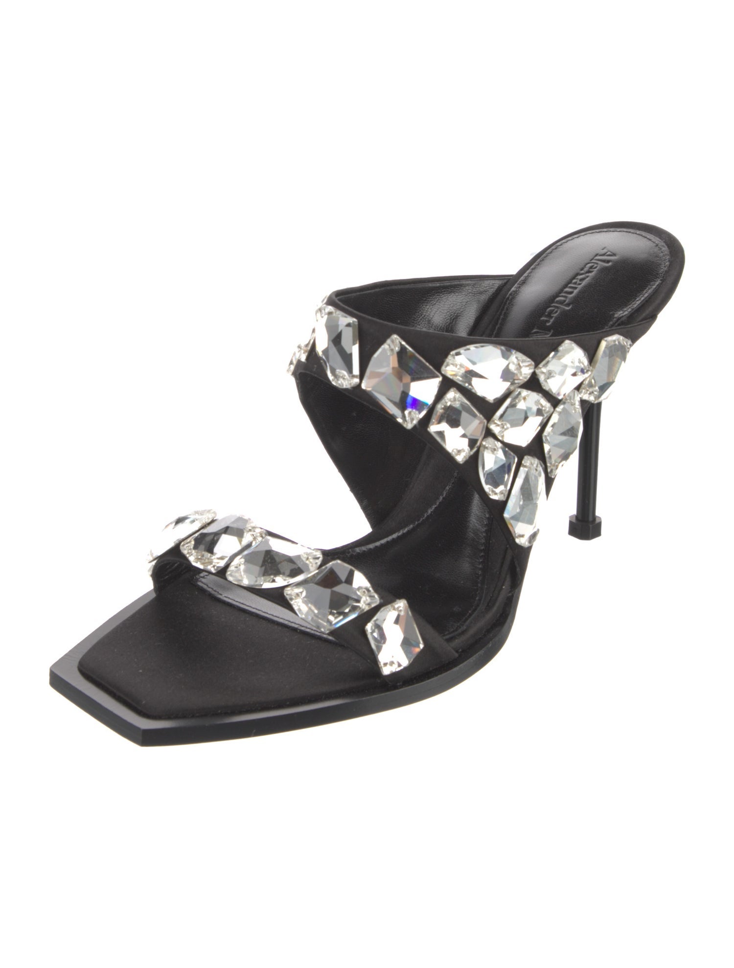 Alexander McQueen Satin Crystal Embellishments Slides