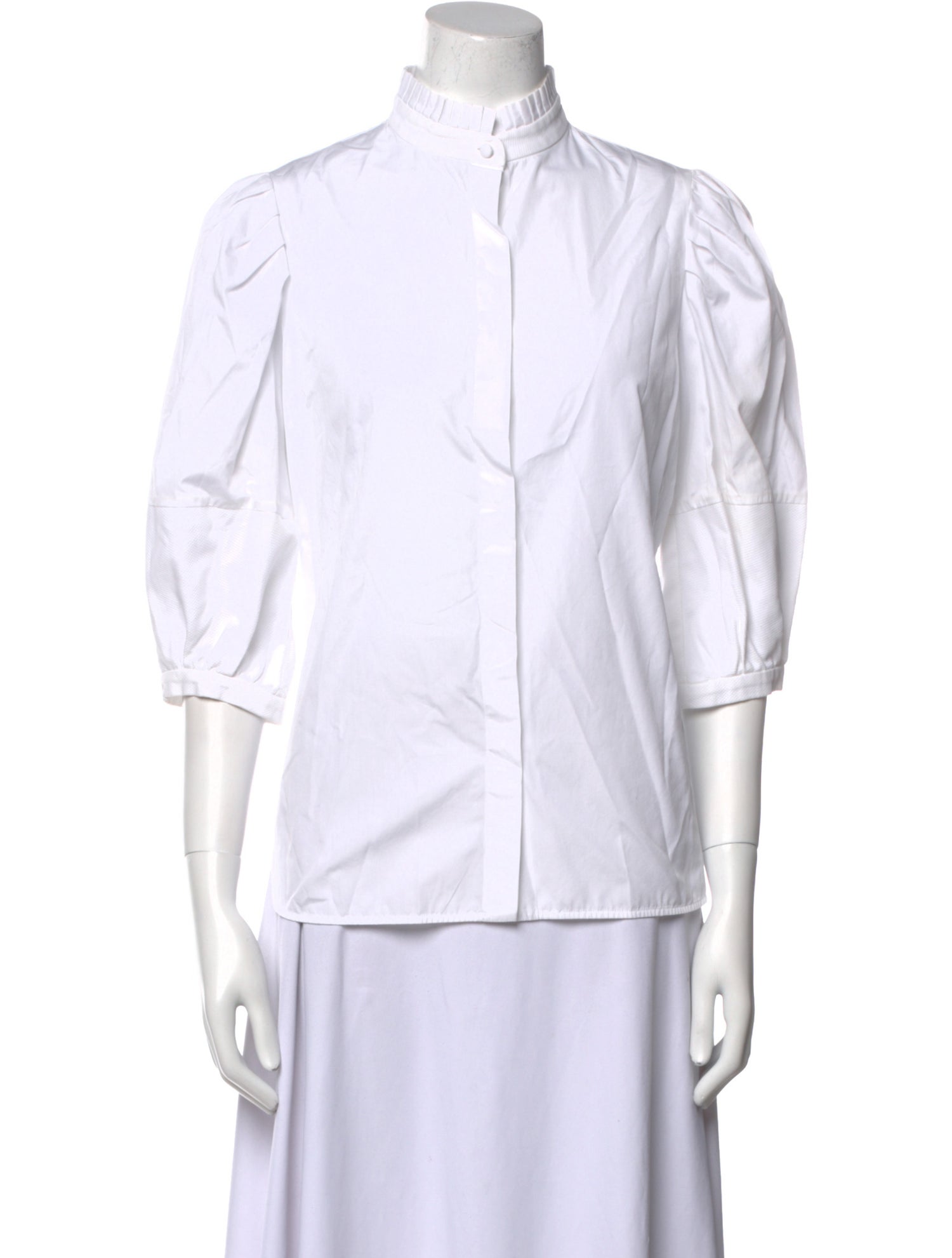 Alexander McQueen Mock Neck Three-Quarter Sleeve Button-Up Top