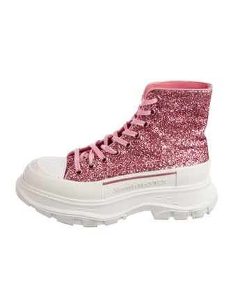 Alexander McQueen Glitter Leather Trim Embellishment Sock Sneakers