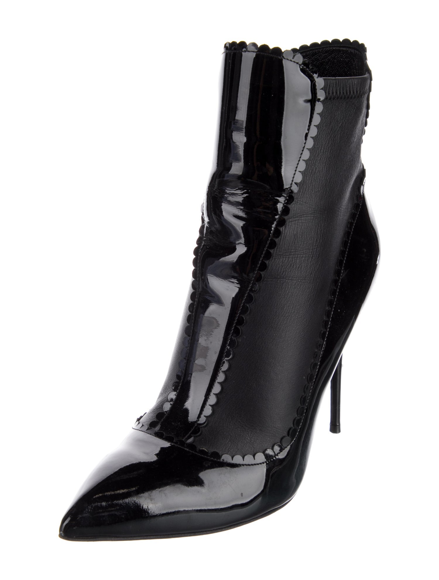 Alexander McQueen Patent Leather Scalloped Accent Lace-Up Boots