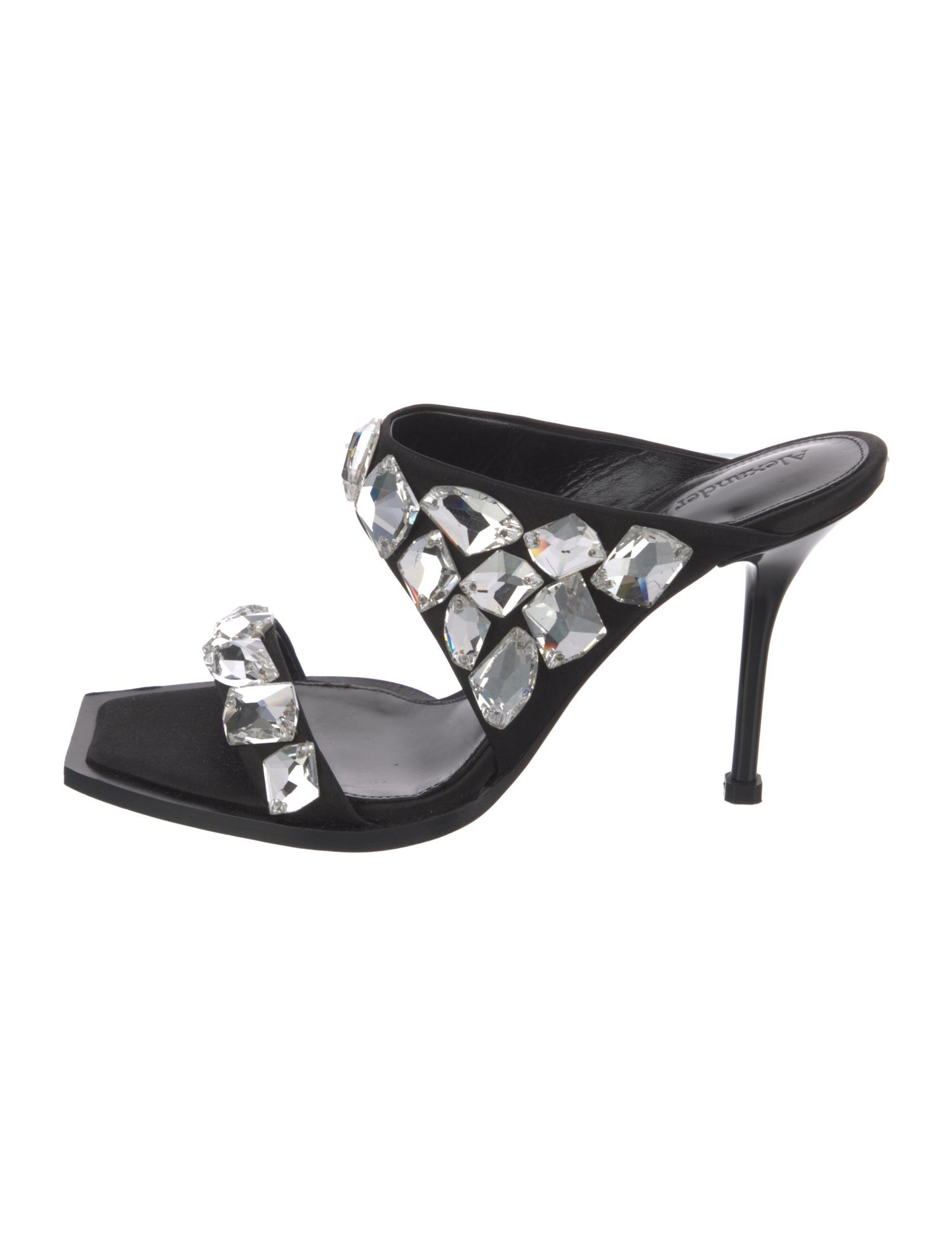 Alexander McQueen Satin Crystal Embellishments Mules