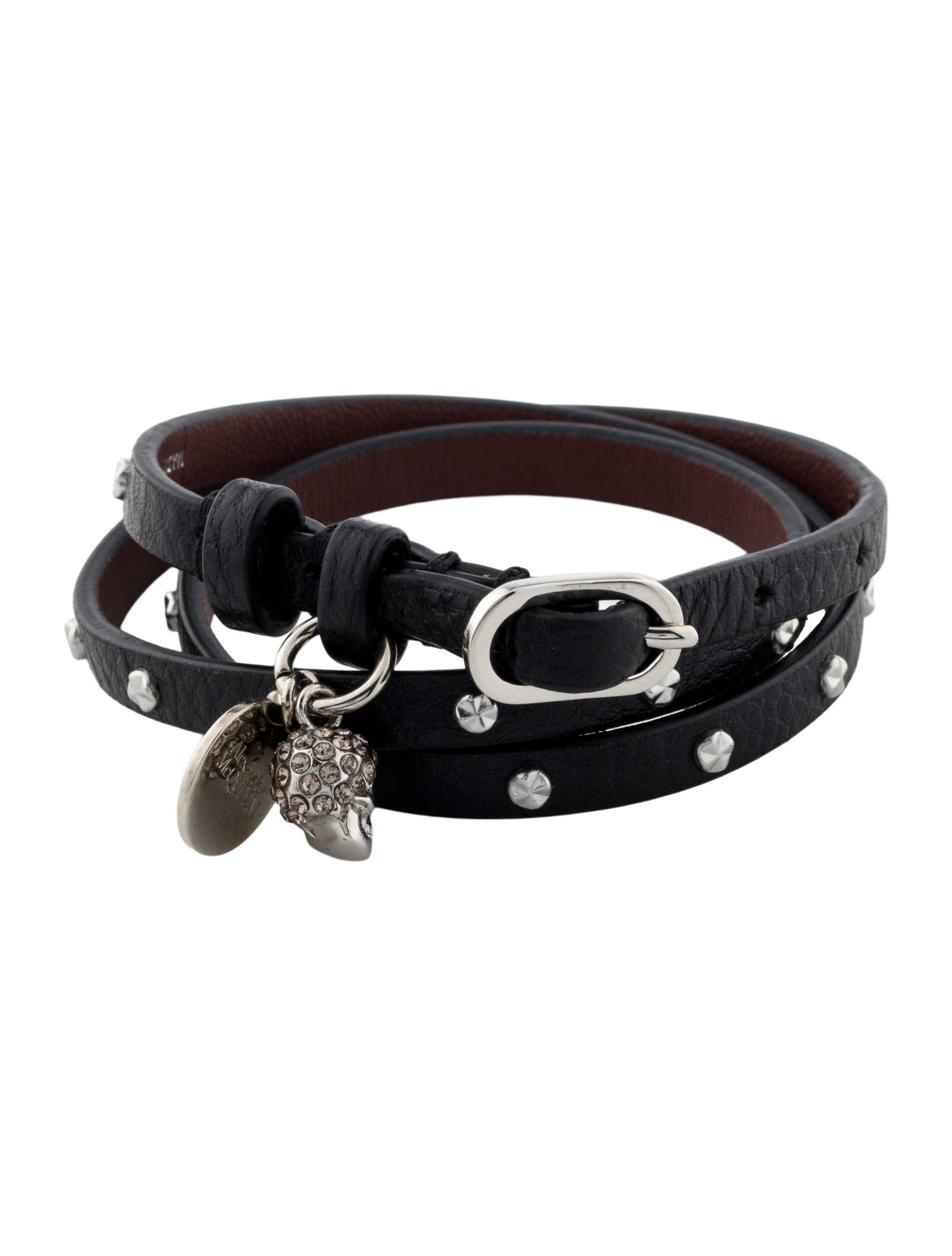 Alexander McQueen Crystal Skull Leather Studded Wrap Bracelet