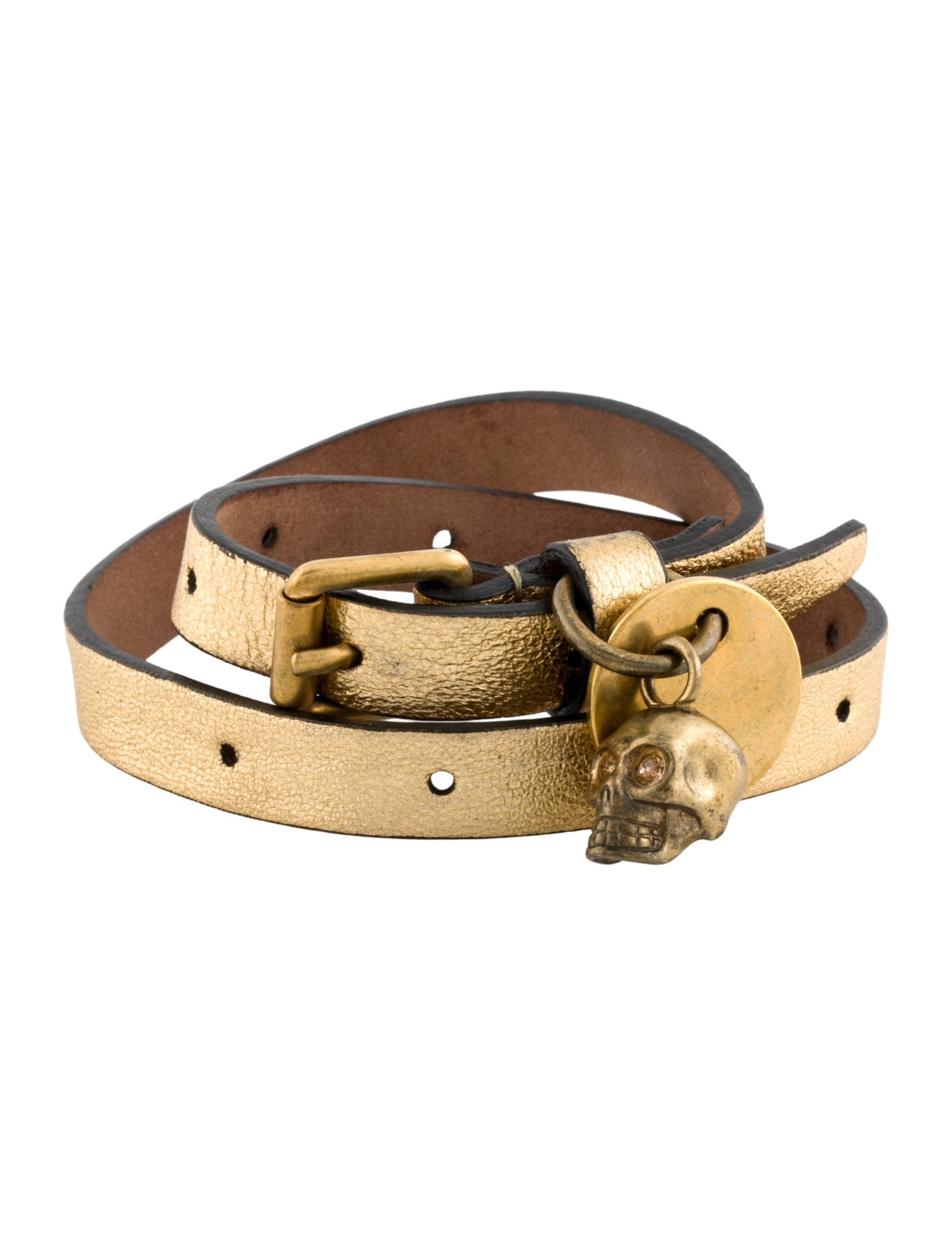 Alexander McQueen Leather & Crystal Skull Wrap Bracelet