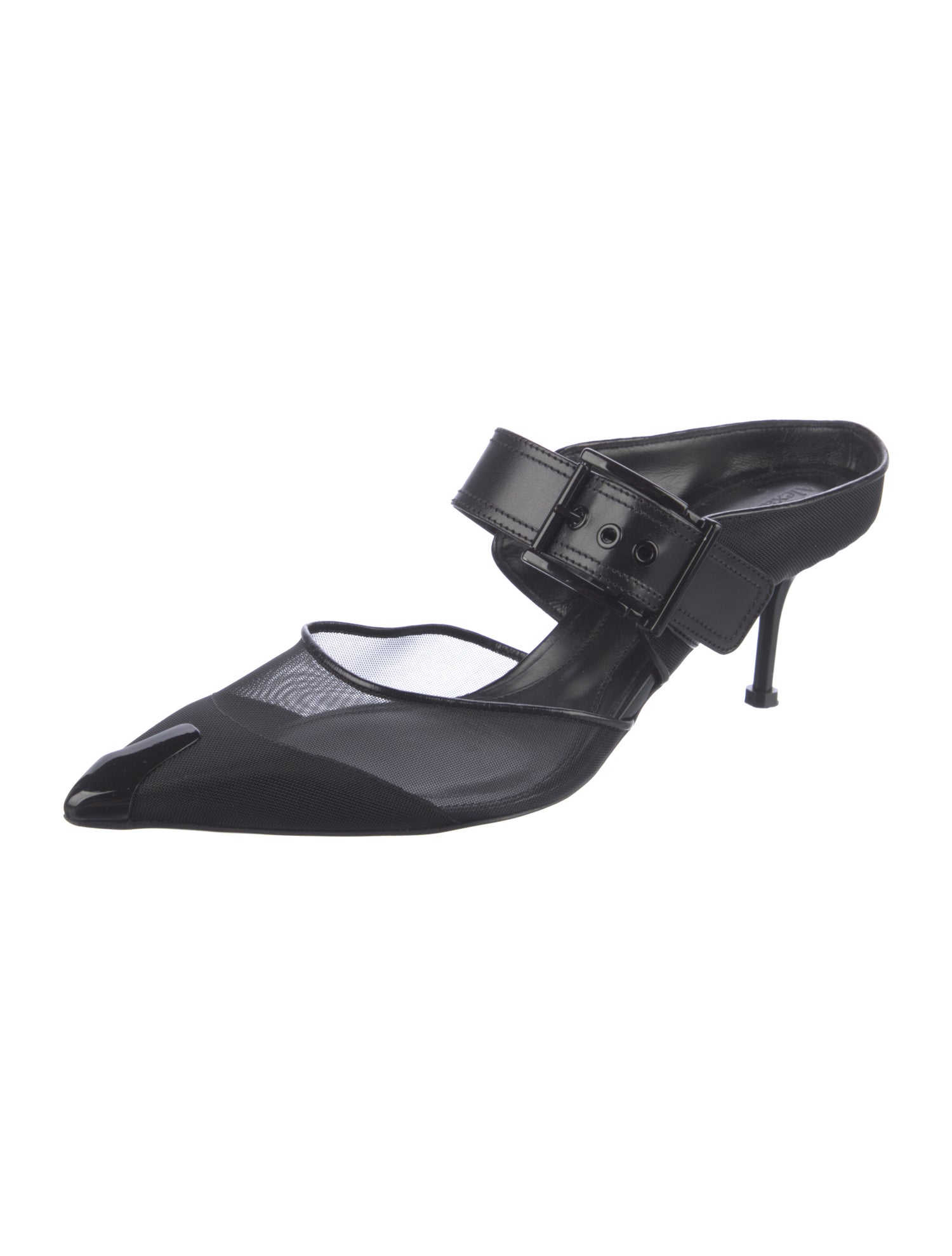 Alexander McQueen Mesh Leather Trim Embellishment Mules