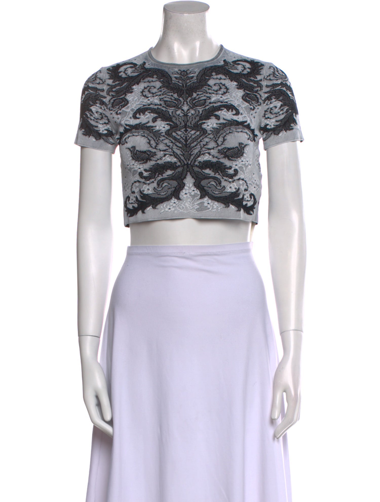 Alexander McQueen Lace Pattern Crew Neck Crop Top