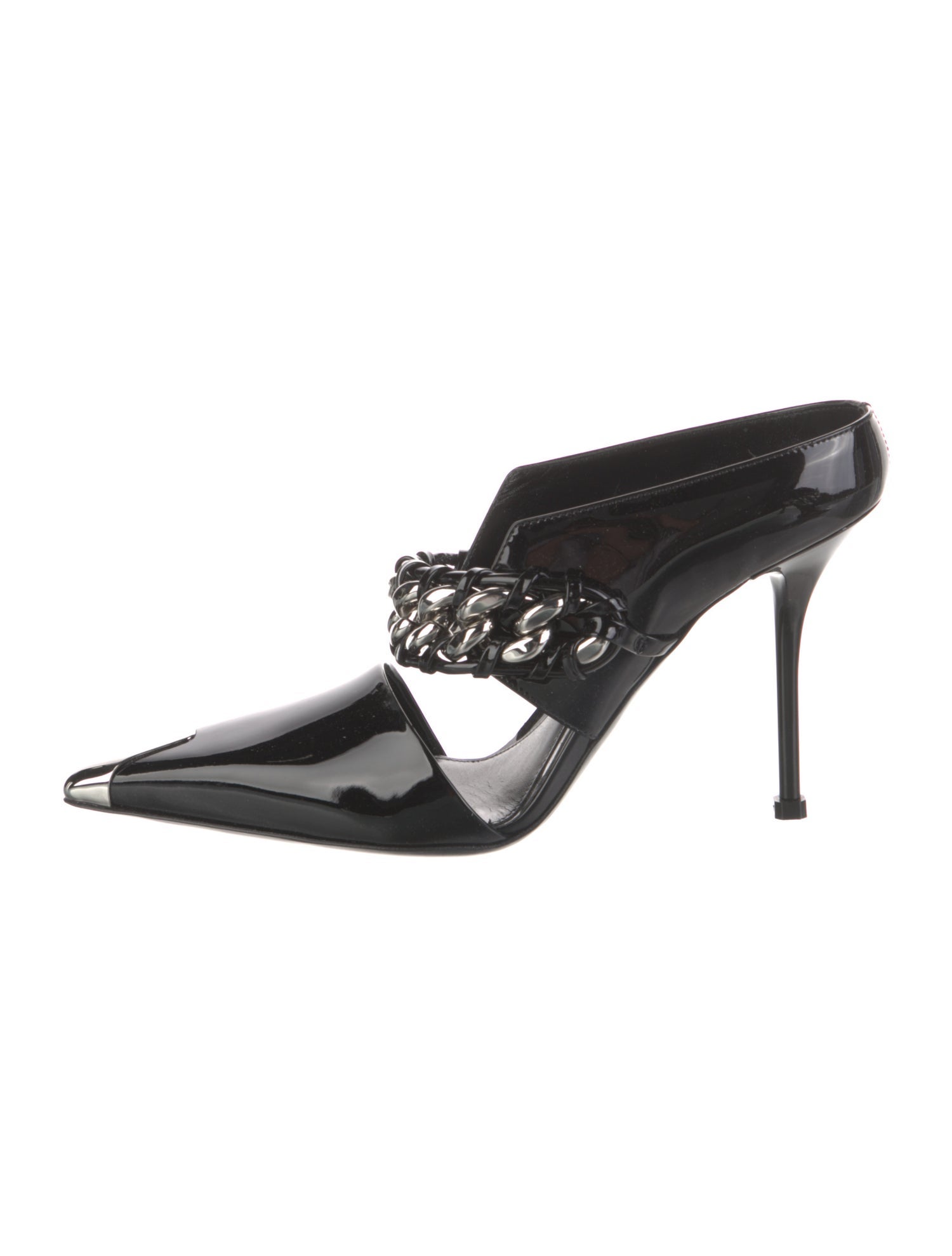 Alexander McQueen Patent Leather Chain-Link Accents Mules