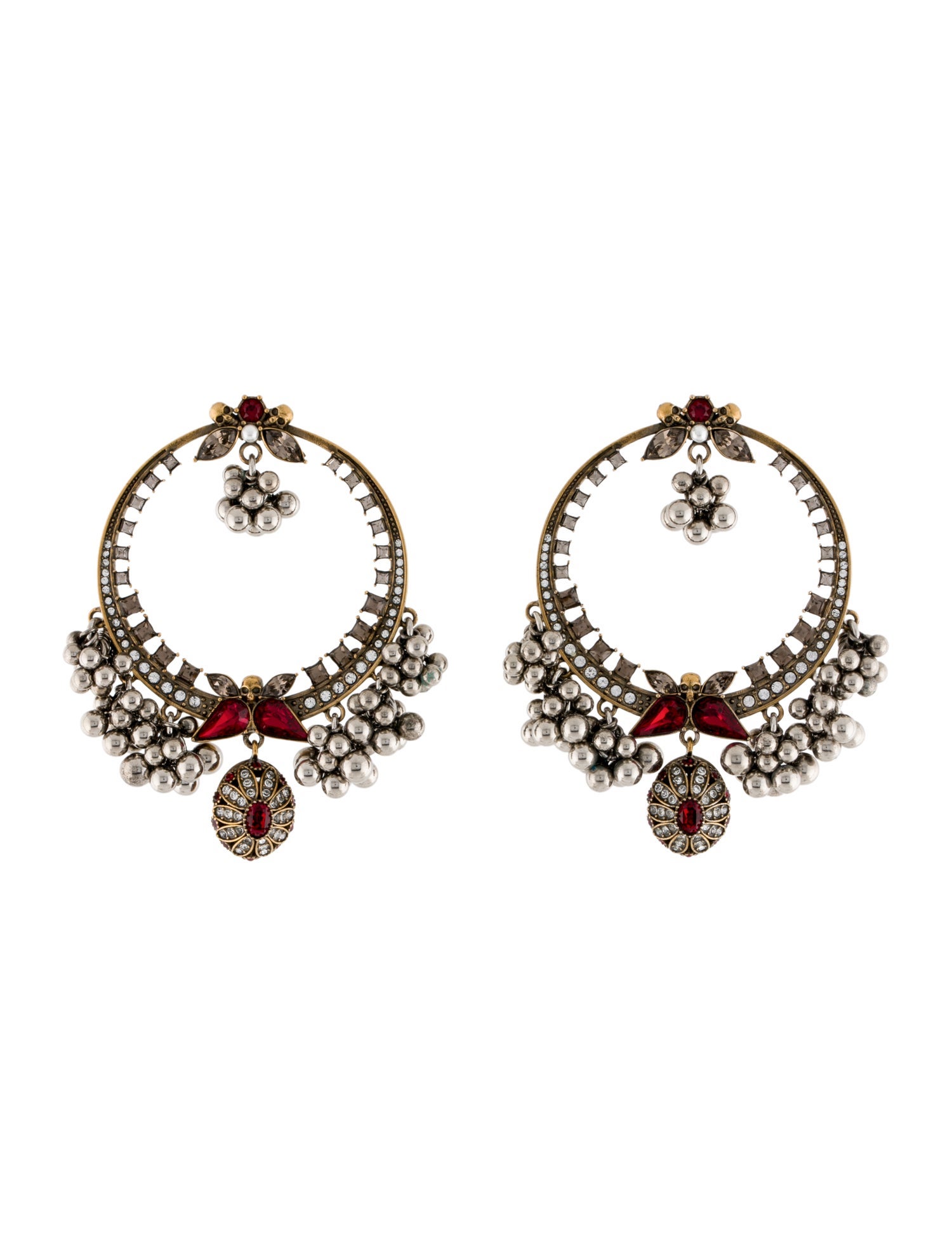 Alexander McQueen Faux Pearl & Crystal Sphere Creole Hoop Earrings