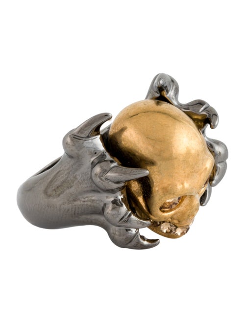 Alexander McQueen Crystal Two-Tone Skull Punk Cocktail Ring