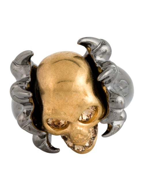 Alexander McQueen Crystal Two-Tone Skull Punk Cocktail Ring