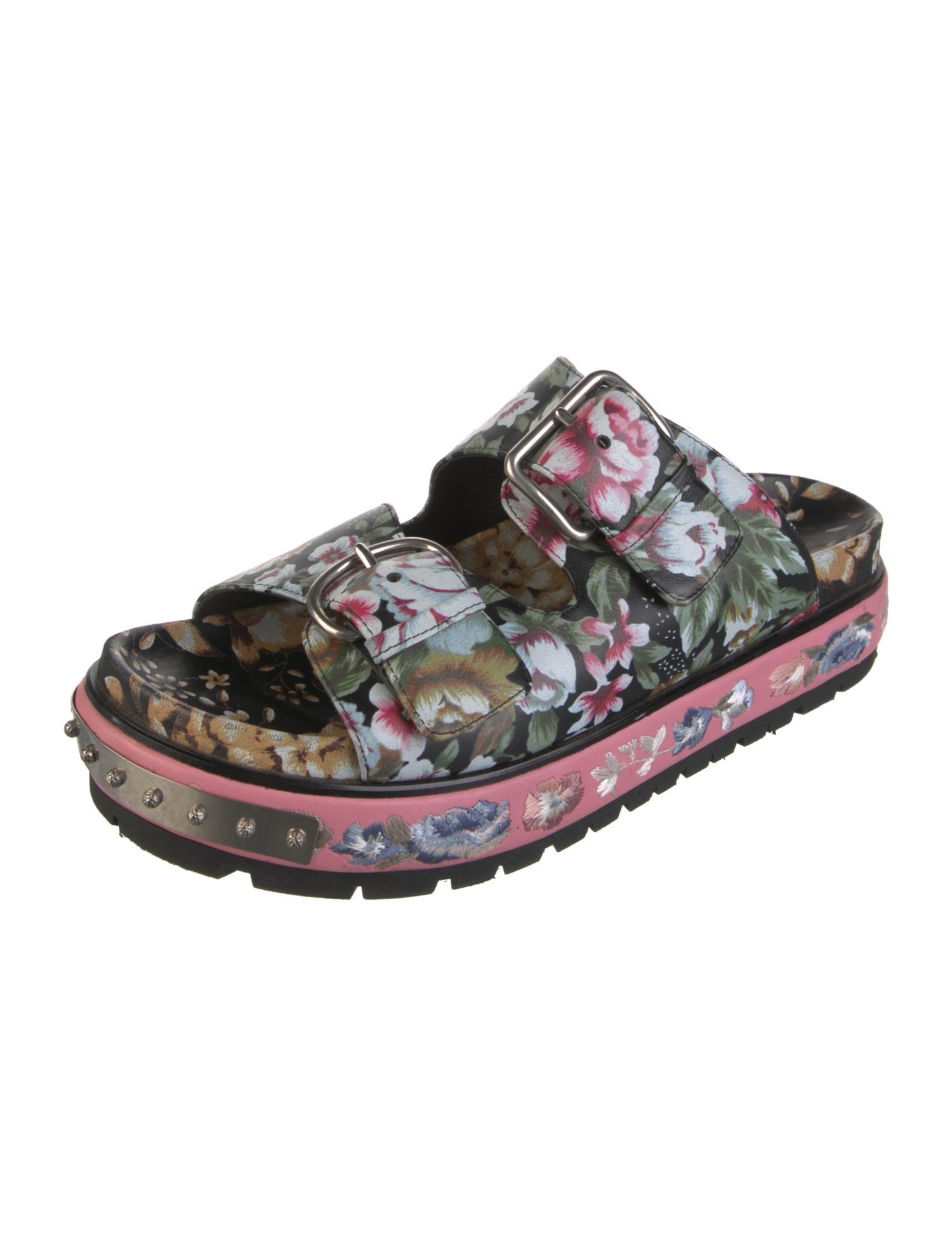 Alexander McQueen Leather Floral Print Slides