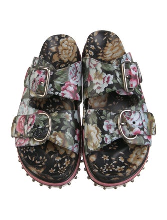 Alexander McQueen Leather Floral Print Slides