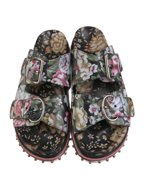 Alexander McQueen Leather Floral Print Slides