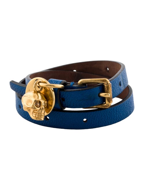 Alexander McQueen Leather & Crystal Skull Double Wrap Bracelet