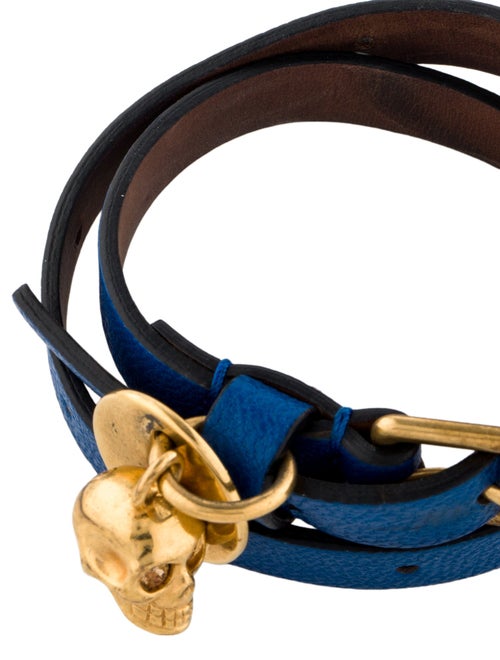 Alexander McQueen Leather & Crystal Skull Double Wrap Bracelet