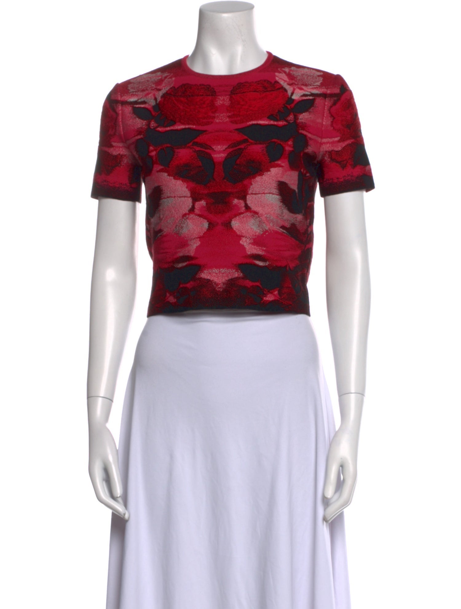 Alexander McQueen Floral Print Crew Neck Crop Top