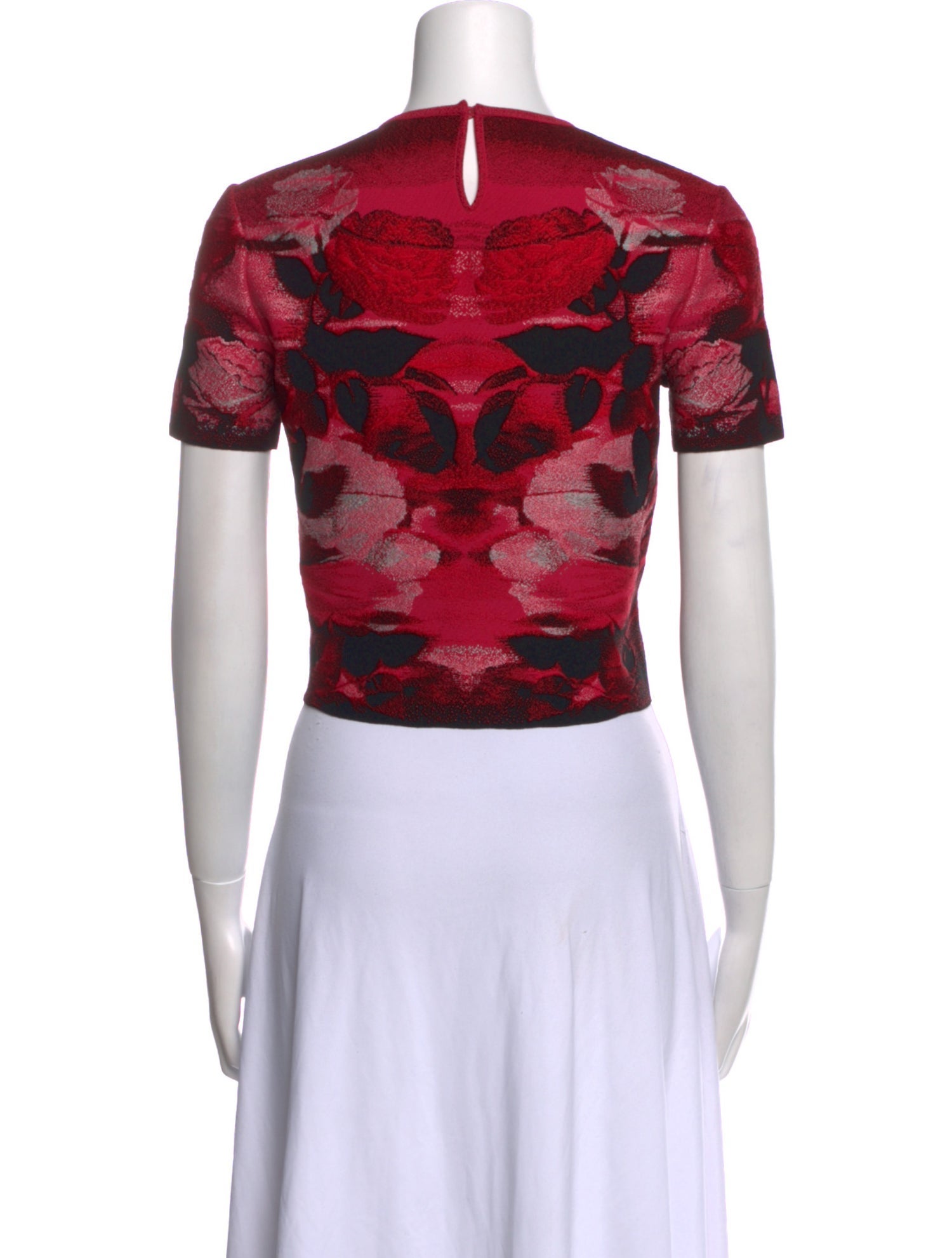 Alexander McQueen Floral Print Crew Neck Crop Top