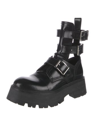 Alexander McQueen Leather Cutout Accent Combat Boots