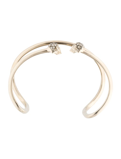 Alexander McQueen Crystal Thin Double Skull Cuff Bracelet