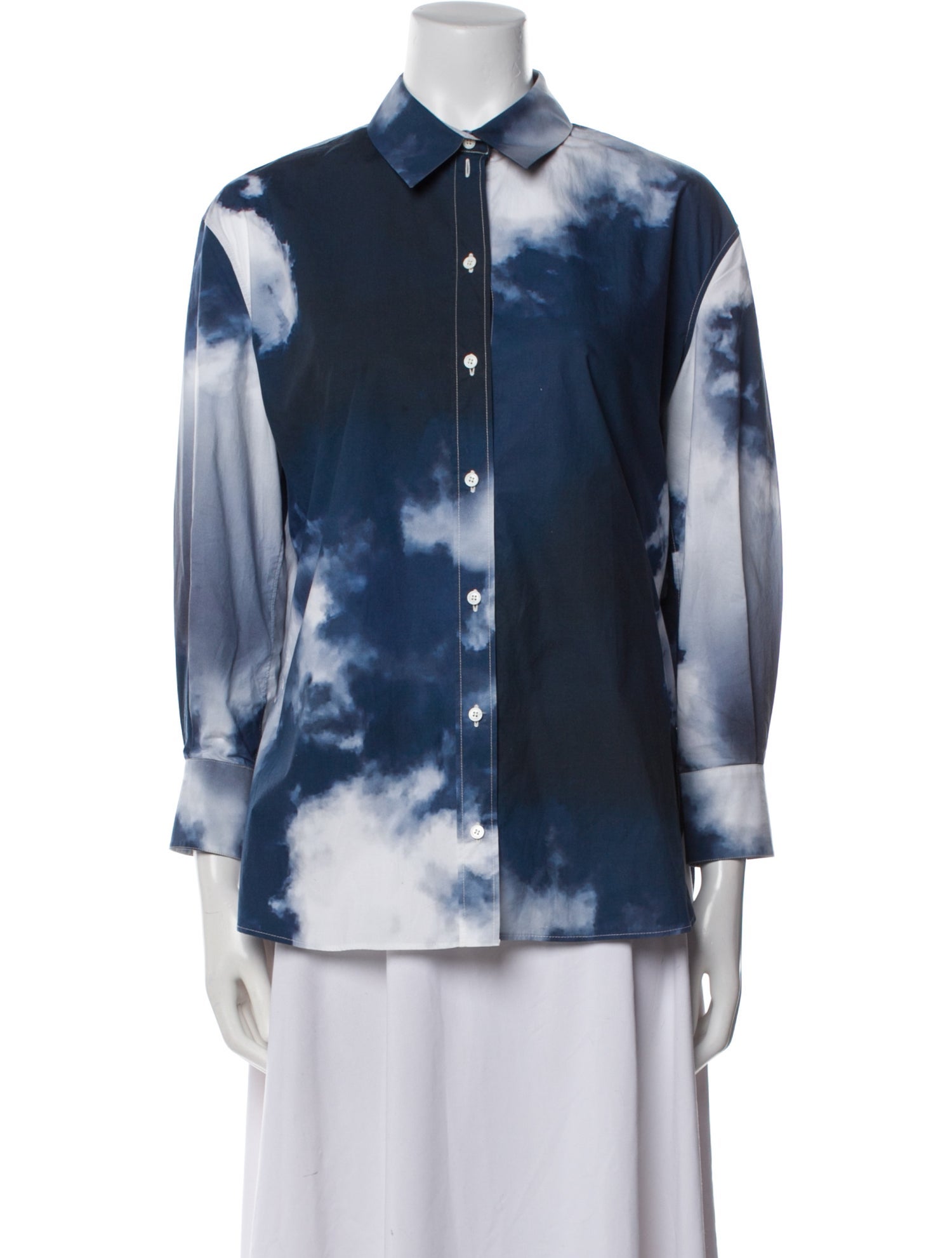 Alexander McQueen Tie-Dye Print Long Sleeve Button-Up Top