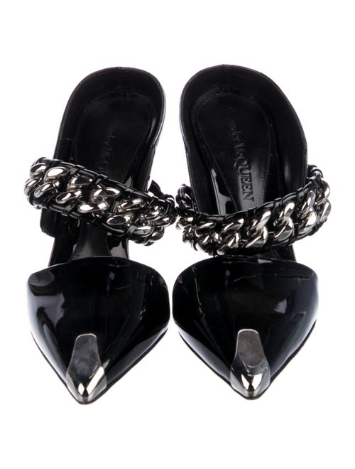 Alexander McQueen Patent Leather Chain-Link Accents Mules