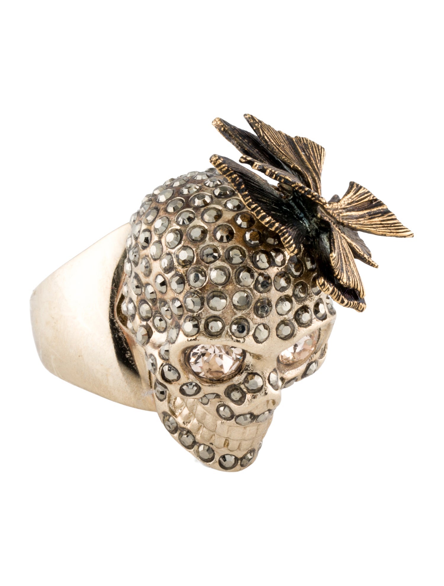 Alexander McQueen Crystal Butterfly Skull Cocktail Ring