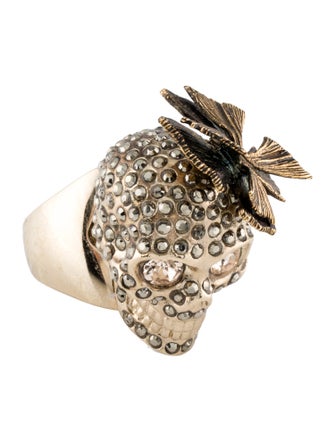 Alexander McQueen Crystal Butterfly Skull Cocktail Ring
