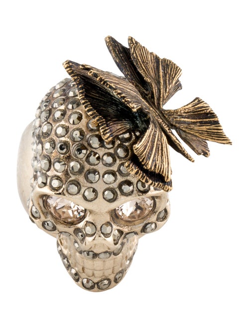 Alexander McQueen Crystal Butterfly Skull Cocktail Ring