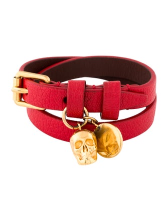Alexander McQueen Leather Skull Charm Double Wrap Bracelet