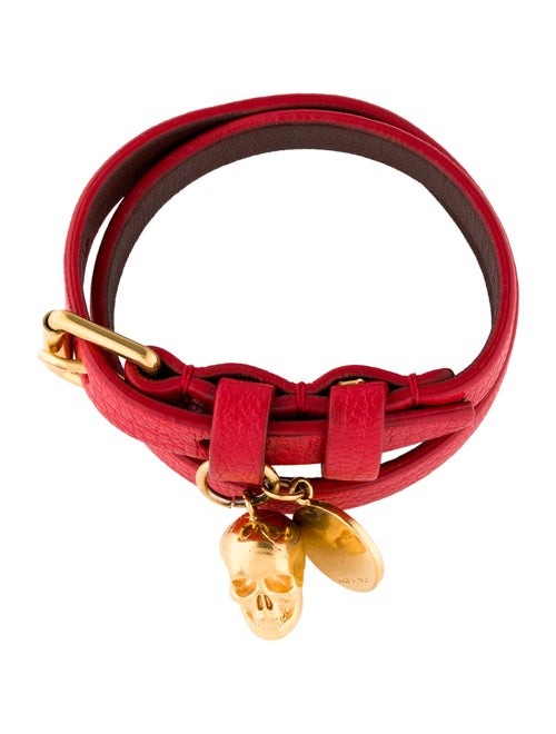 Alexander McQueen Leather Skull Charm Double Wrap Bracelet