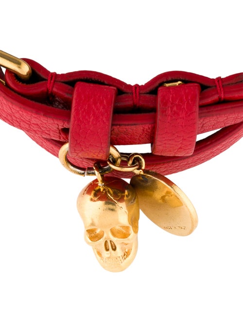 Alexander McQueen Leather Skull Charm Double Wrap Bracelet