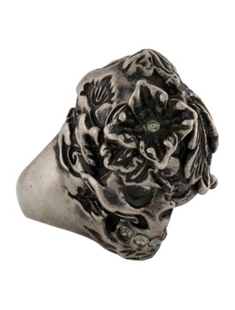 Alexander McQueen Crystal Flower & Leaf Skull Cocktail Ring