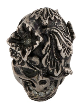 Alexander McQueen Crystal Flower & Leaf Skull Cocktail Ring