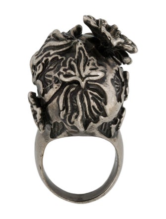 Alexander McQueen Crystal Flower & Leaf Skull Cocktail Ring