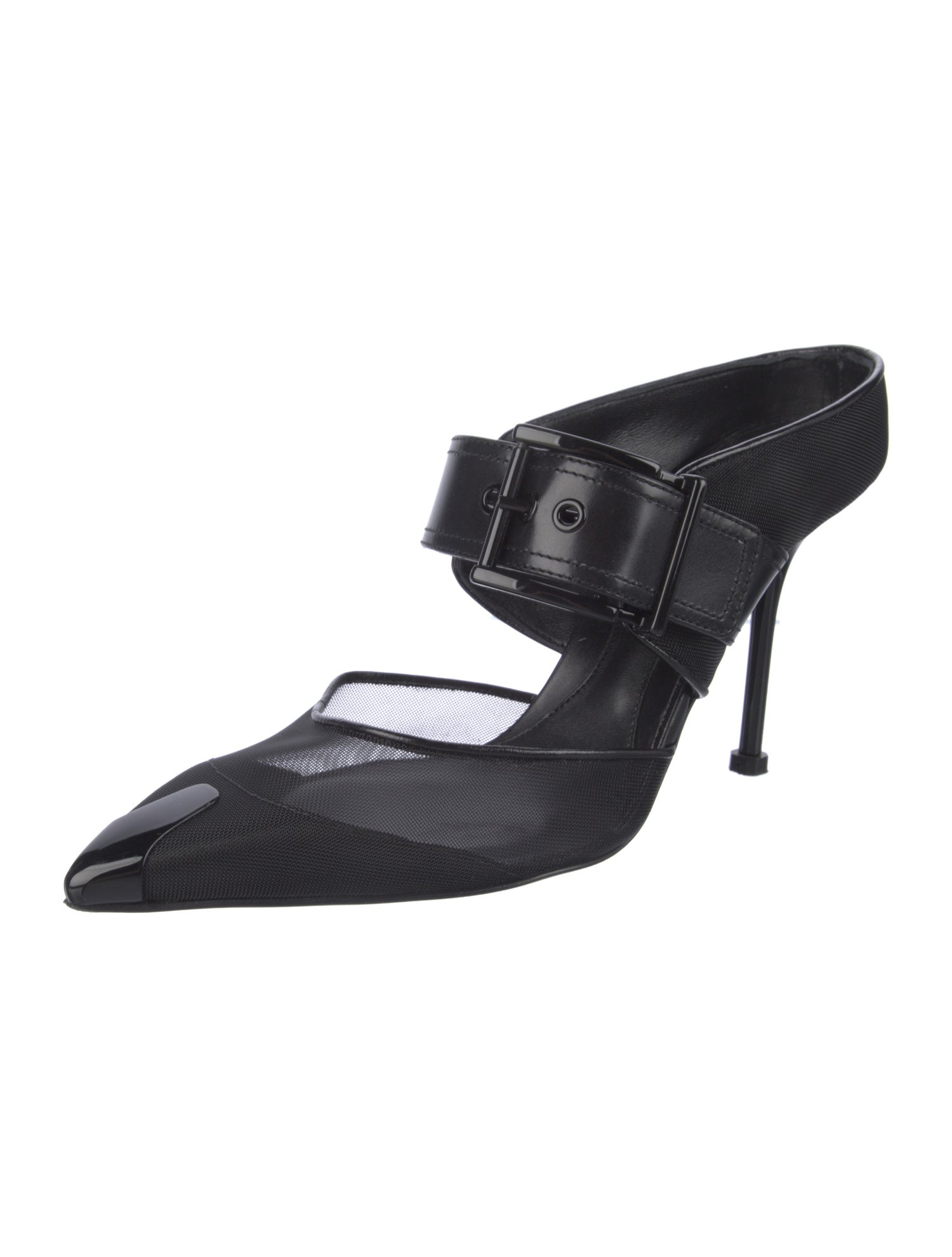 Alexander McQueen Mesh Leather Trim Embellishment Mules