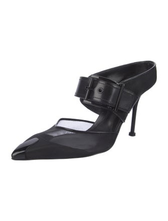 Alexander McQueen Mesh Leather Trim Embellishment Mules
