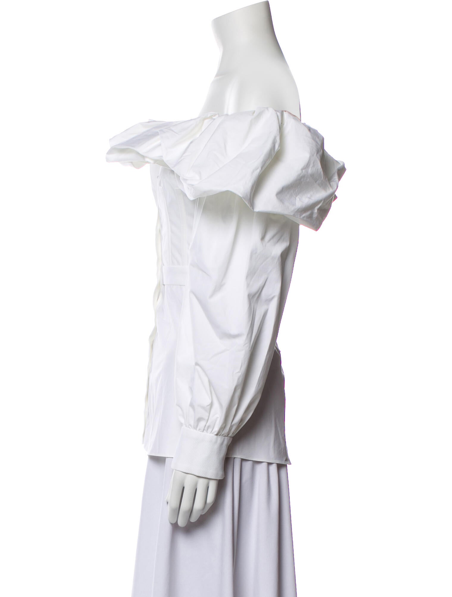 Alexander McQueen Off-The-Shoulder Three-Quarter Sleeve Button-Up Top