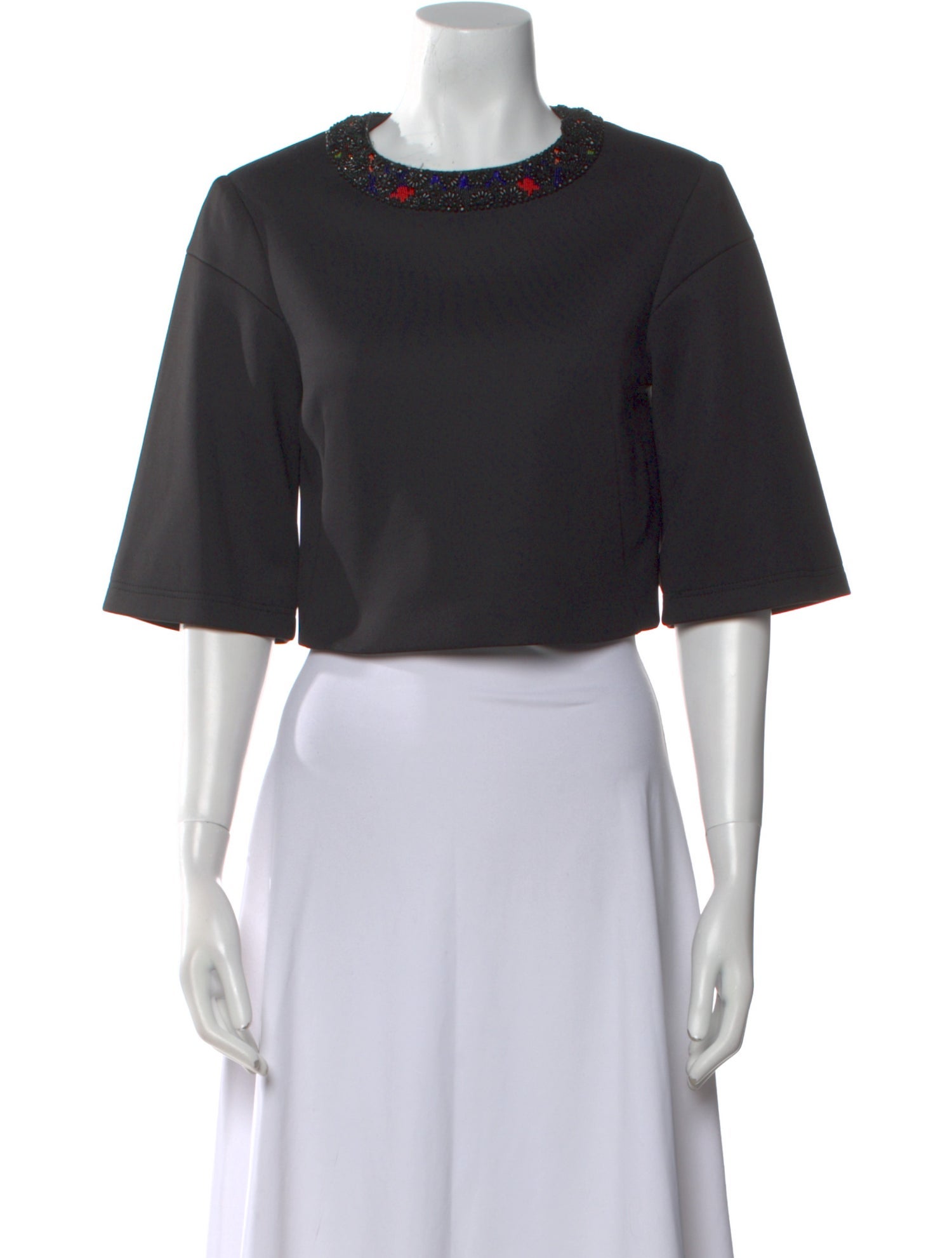 Alexander McQueen Crew Neck Three-Quarter Sleeve Crop Top