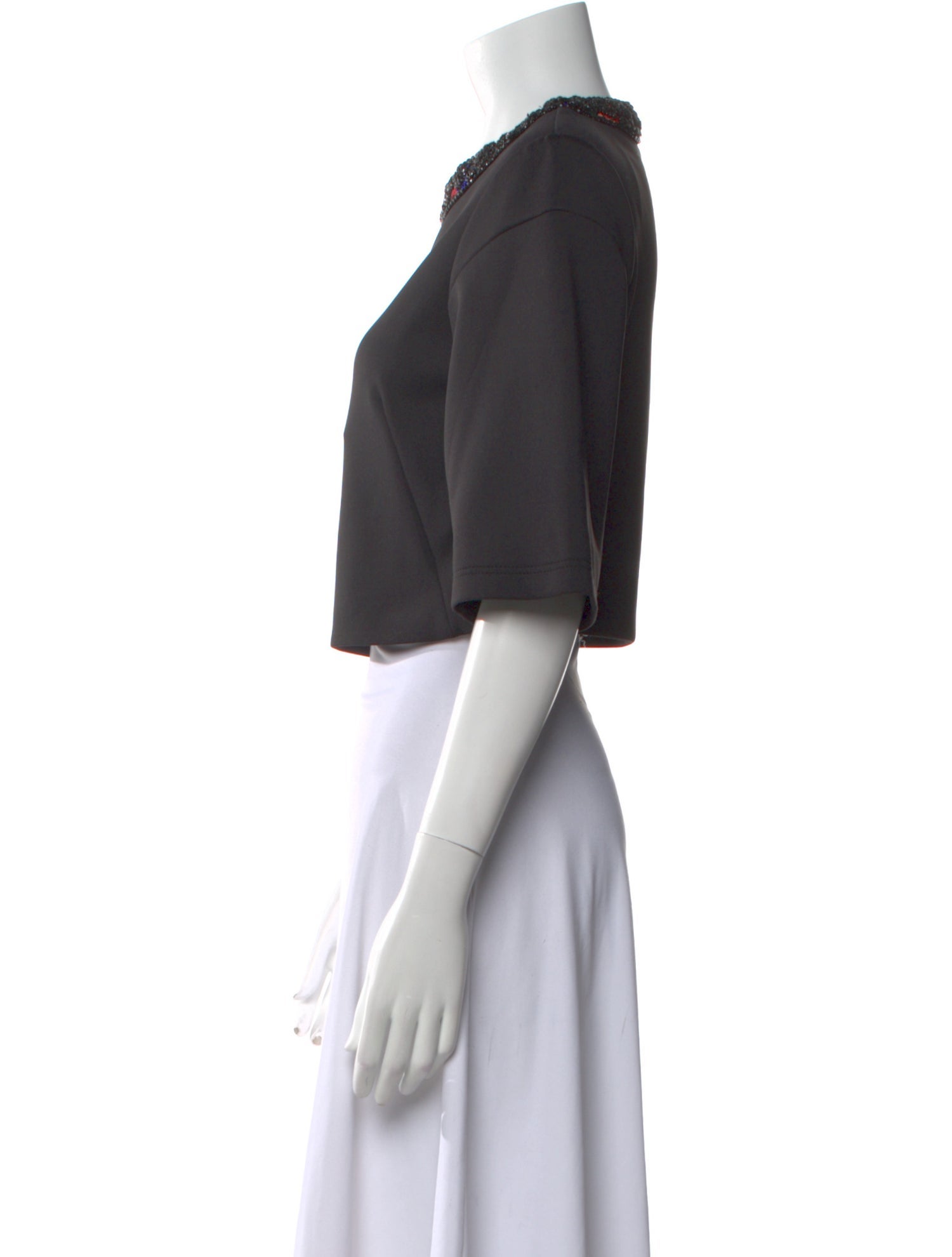 Alexander McQueen Crew Neck Three-Quarter Sleeve Crop Top