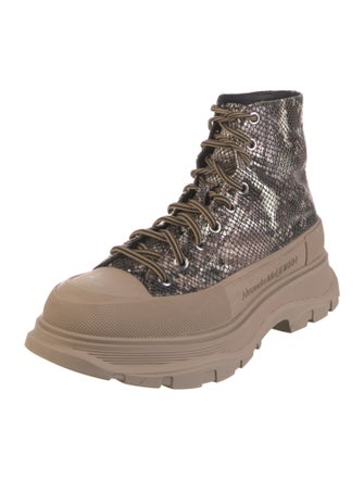 Alexander McQueen Leather Printed Lace-Up Boots