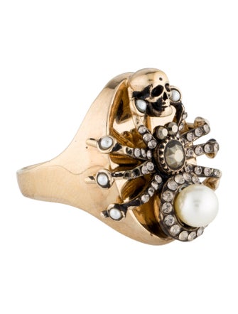 Alexander McQueen Faux Pearl & Crystal Spider Skill Signet Ring