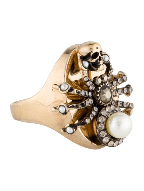 Alexander McQueen Faux Pearl & Crystal Spider Skill Signet Ring