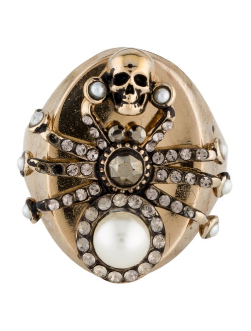 Alexander McQueen Faux Pearl & Crystal Spider Skill Signet Ring