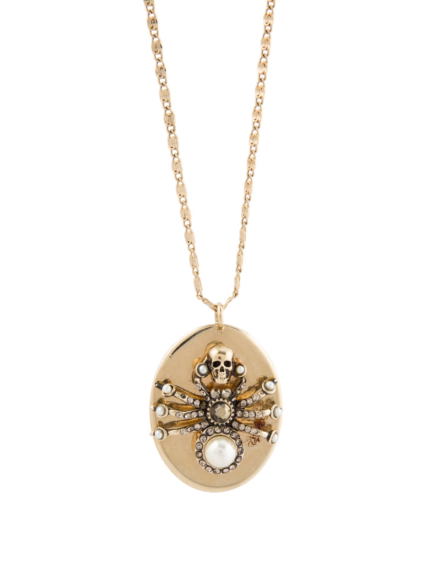 Alexander McQueen Faux Pearl & Crystal Spider Pendant Necklace