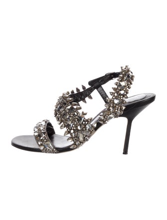 Alexander McQueen Leather Crystal Embellishments Slingback Sandals