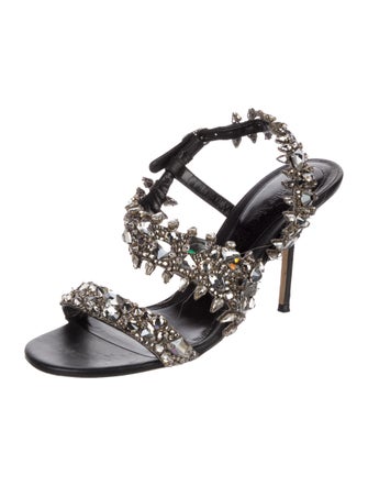 Alexander McQueen Leather Crystal Embellishments Slingback Sandals