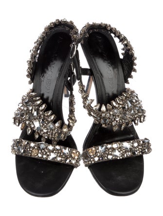 Alexander McQueen Leather Crystal Embellishments Slingback Sandals